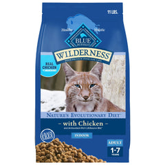 Blue Buffalo Wilderness croquettes au poulet, premier ingrédient, pour l'énergie du chat adulte.