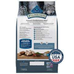Blue Buffalo Wilderness croquettes protéine élevée pour soutien musculaire.
