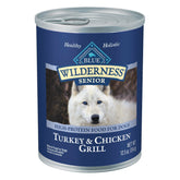 Blue Buffalo Wilderness pour chiens âgés : conserve dinde et poulet, soutien énergie.
