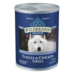 Blue Buffalo Wilderness pour chiens âgés : conserve dinde et poulet, soutien énergie.