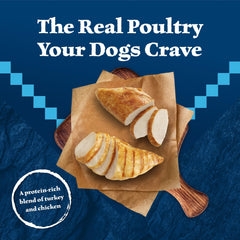 Blue Buffalo Wilderness pour chiens âgés : recette sans sous-produits, goût naturel dinde et poulet.
