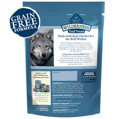 Blue Buffalo Wilderness Wild Bits sans céréales, idéal pour chiens sensibles.