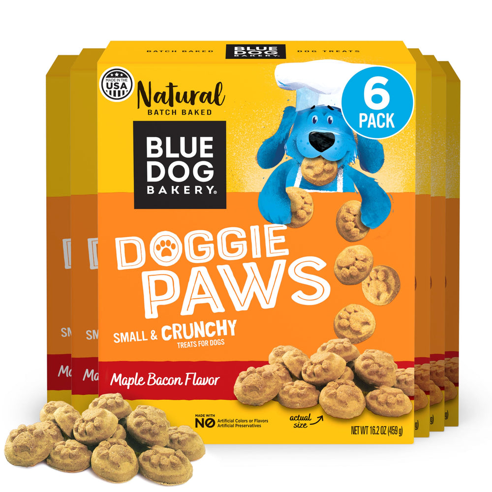 Blue Dog Bakery Doggie Paws Maple Bacon, friandise croustillante pour petits chiens.