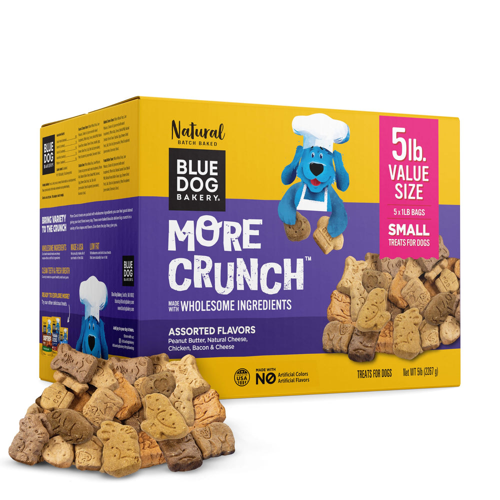 Blue Dog Bakery More Crunch boîte 5 livres prête à récompenser votre chien.