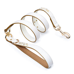 Blueberry Pet laisse blanc cuir véritable, idéale pour des promenades élégantes et durables.