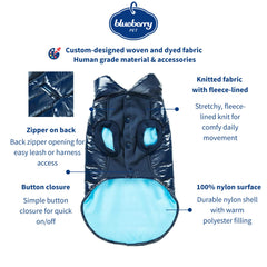 Veste puffer Blueberry Pet bleu nuit, col roulé pour plus de chaleur.