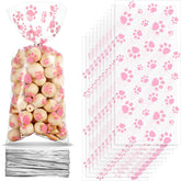 Blulu sacs en cellophane imprimés pattes, présentation attrayante des friandises.