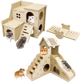 BNOSDM Maison hamster bois double niveau, espace sûr pour se cacher et explorer.