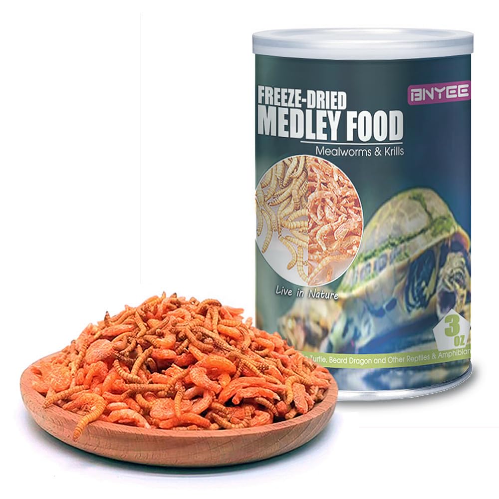 BNYEE Medley pour tortue aquatique avec crevettes seches, goût savoureux et protéines naturelles.