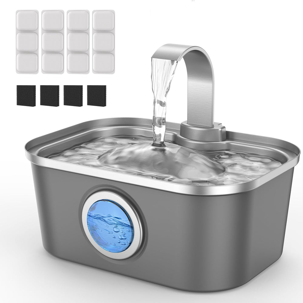 BoBo&Dragon fontaine inox 3,5 L, vue frontale, hydratation continue pour animaux