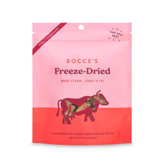 Bocce's Bakery foie de bœuf lyophilisé en emballage, prêt à être donné.