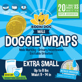 Les couches jetables Bodhi Dog pour chien mâle extra-petit, absorbantes et confortables.