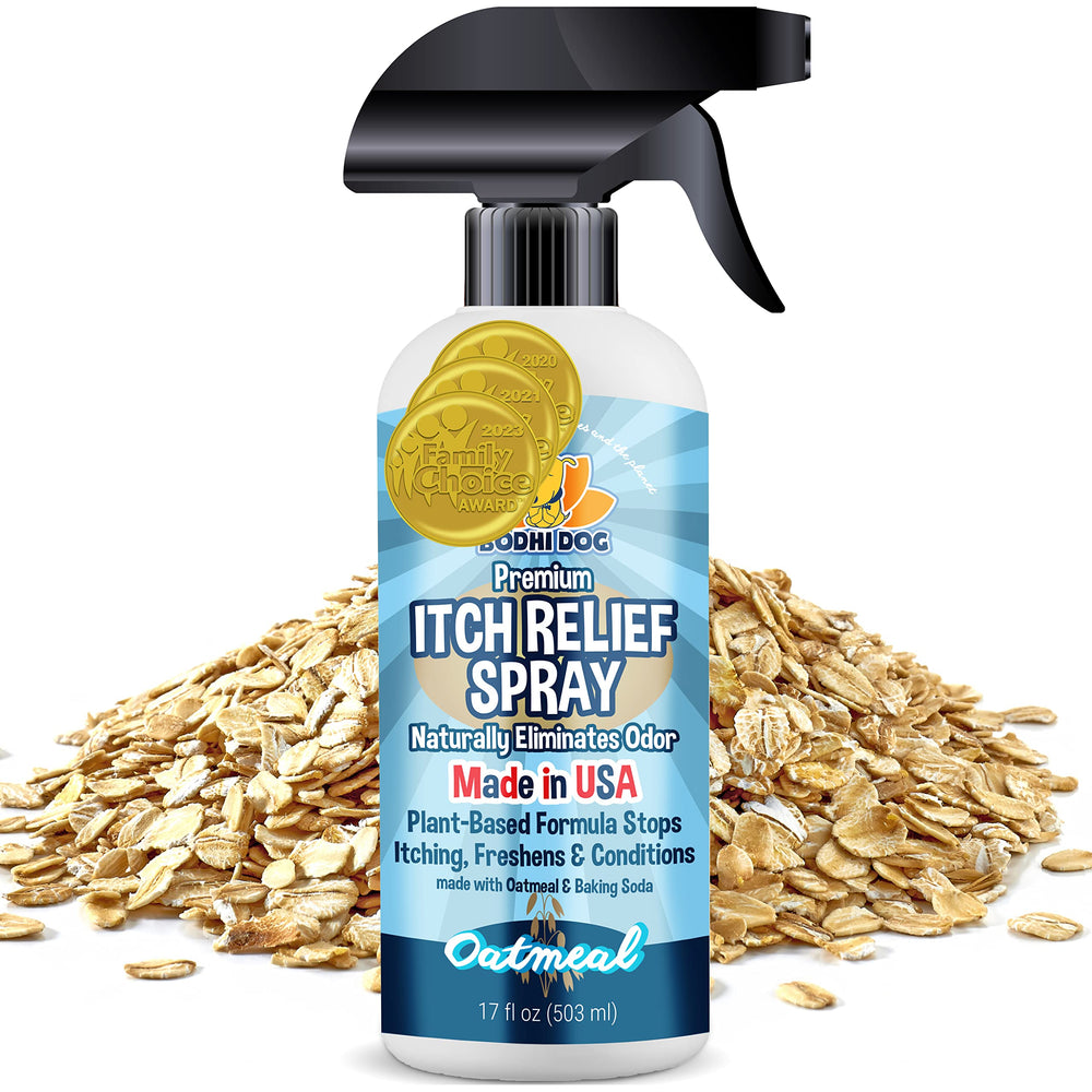Spray Bodhi Dog anti-démangeaisons sur la bouteille, soulage rapidement les démangeaisons.