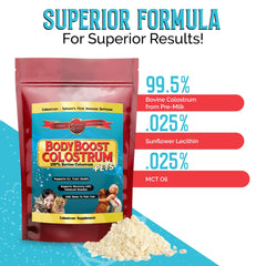 BodyBoost Colostrum Bovin cuillere-dose: dosage facile pour chaque repas.