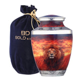 BOLD & DIVINE Urne Lion: vue de face, élégante et durable pour les hommages.