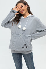 BOMBAXCEIBA sweat-shirt poche-kangourou chat gris XL, chaleur et confort en déplacement.