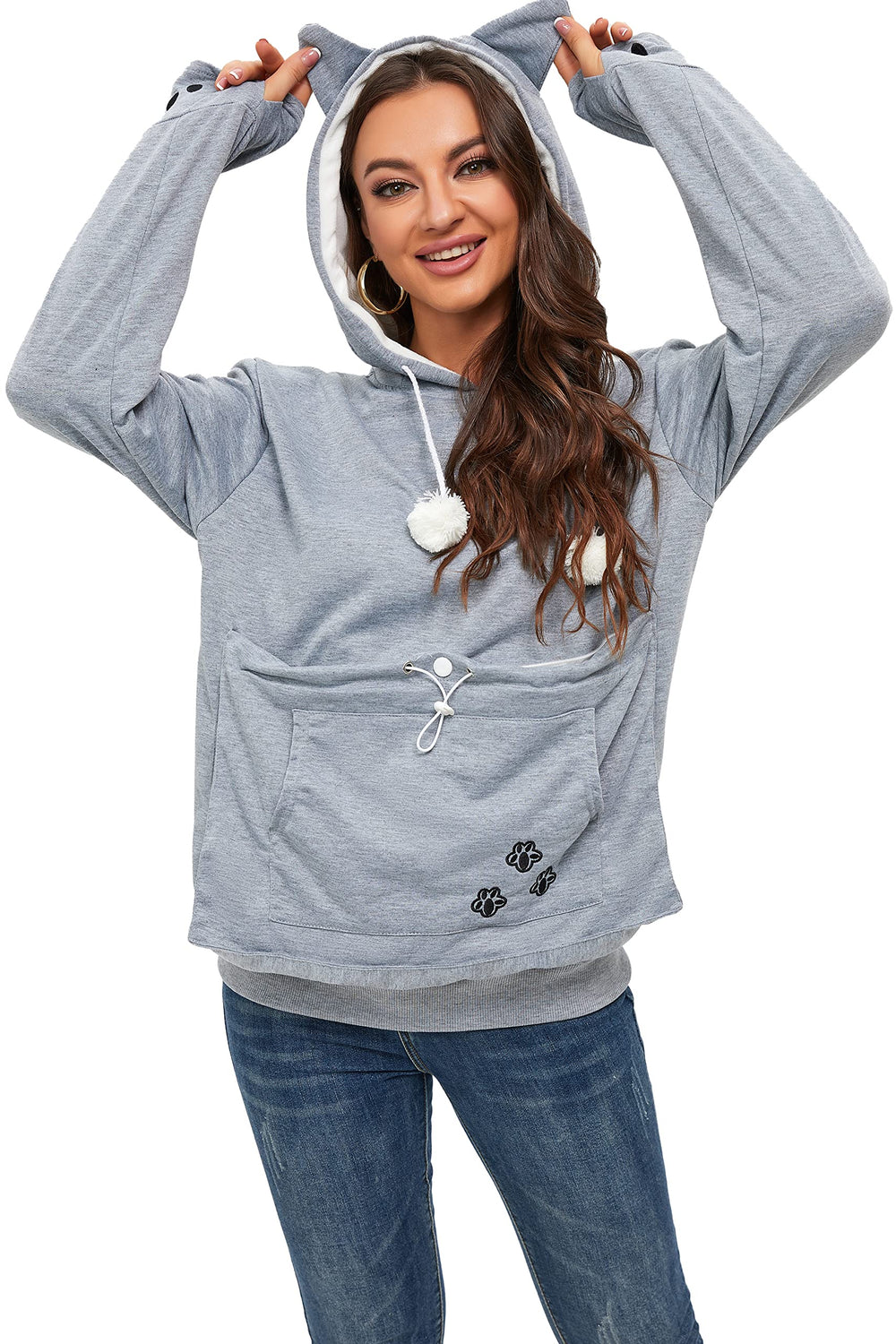 BOMBAXCEIBA sweat-shirt porte-poche chat gris XL, transport sécurisé lors des sorties.