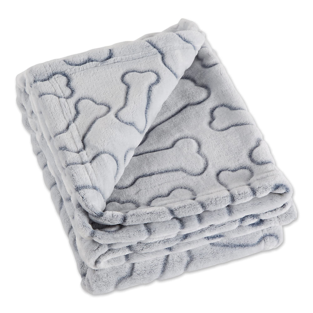 Bone Dry drap gris avec empreinte os en relief, confort durable pour animal et canapé.