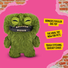 Jouet pour chien Bonkers Fugglers Mcgoo vert durable, parfait pour mordiller et tirer.