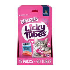 Pack Bonkers Licky Tubes au saumon, récompense savoureuse pour chats.