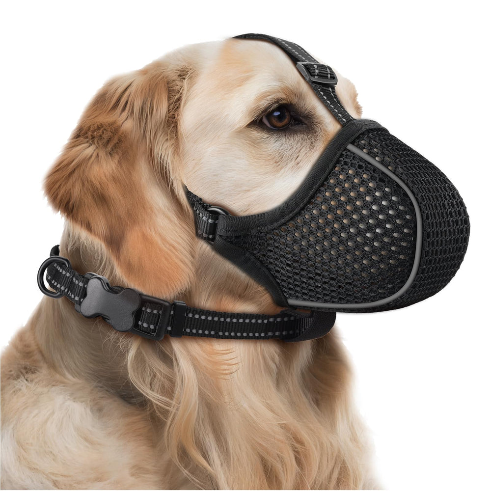 Museliere BONTHEE pour chien XXL noir, vue avant, respirante et confortable.