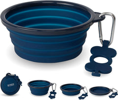 Bol Bonza pour chien petit en silicone bleu nuit, cap. 355 ml et rétractable.