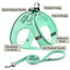 BOOMIBOO harnais avec laisse vert XS, pratique et rapide à accrocher.