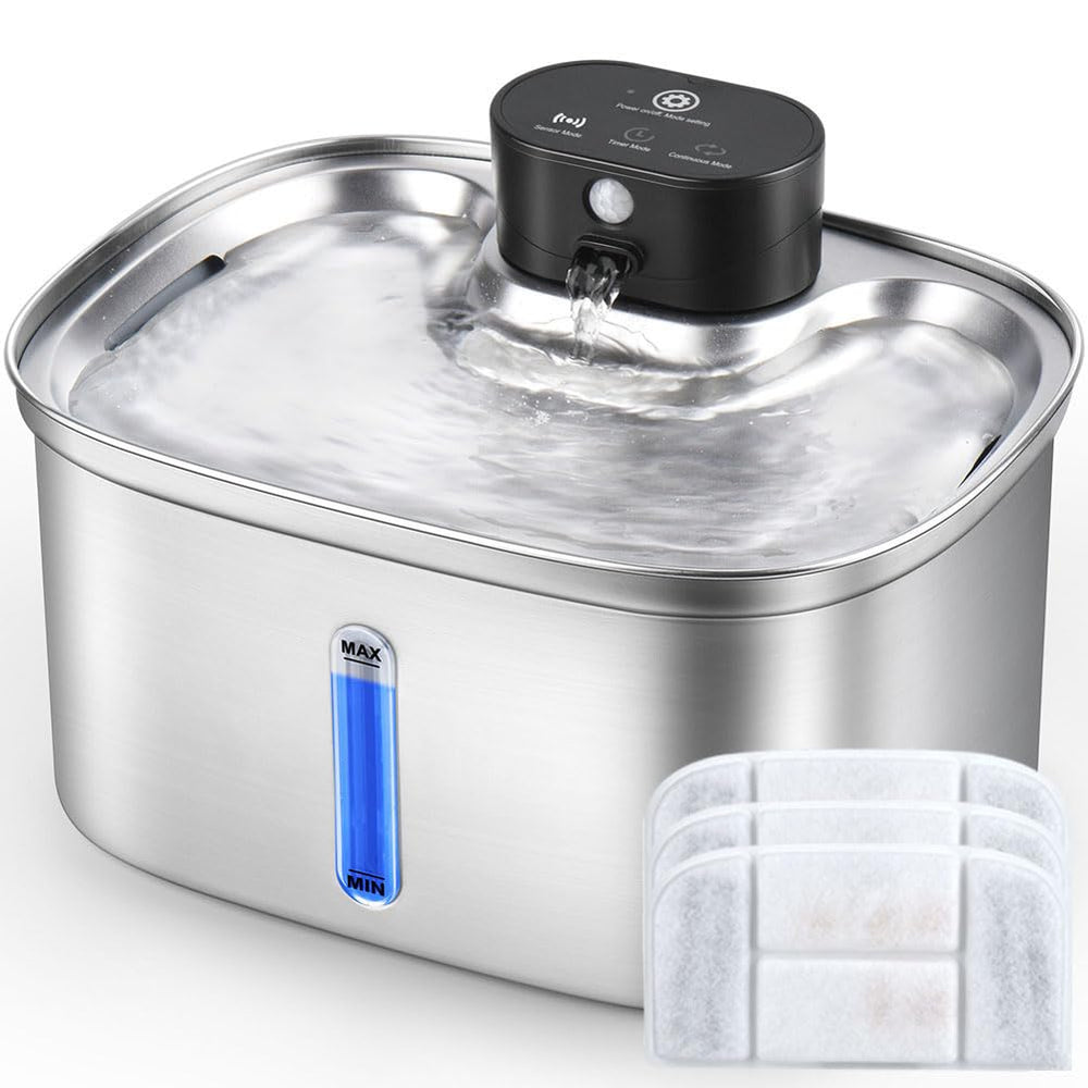 BOORCA fontaine chat inox sans fil, grande capacité 5L pour hydrater plusieurs animaux.