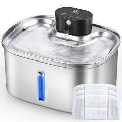 BOORCA fontaine chat inox sans fil, grande capacité 5L pour hydrater plusieurs animaux.