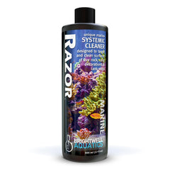 Brightwell Aquatics Razor Marine : bouteille et etiquette visibles, dosage precis recommandé.