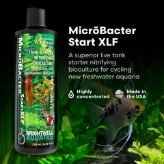Brightwell MicroBacter Start XLF — étiquette indiquant composition et bénéfices pour l’aquarium