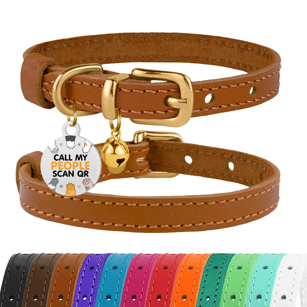 BRONZEDOG collier chat cuir cloche amovible en gros plan