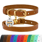 BRONZEDOG collier chat cuir cloche amovible en gros plan