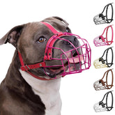 Muzzle BRONZEDOG Pitbull en métal panier rose, vue avant, respiration confortable.