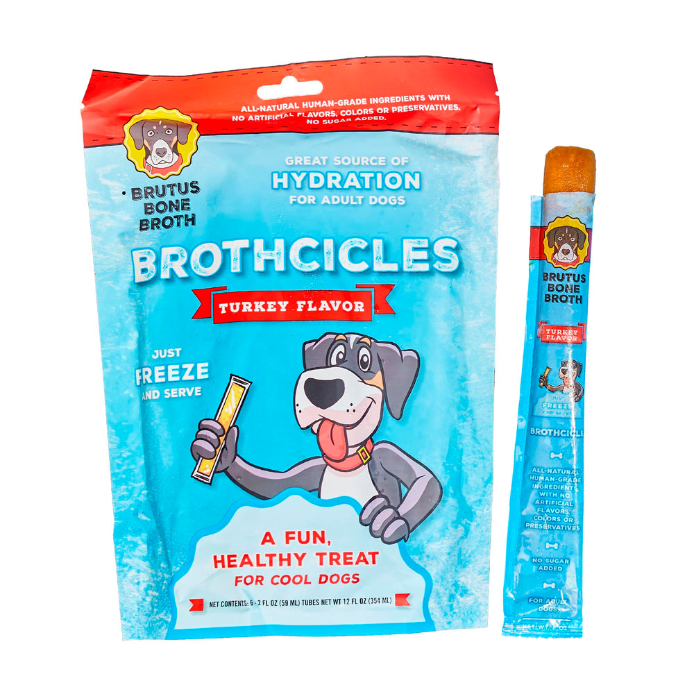 Brutus Brothcicles: friandise glacée au goût dinde pour chien, hydratation.