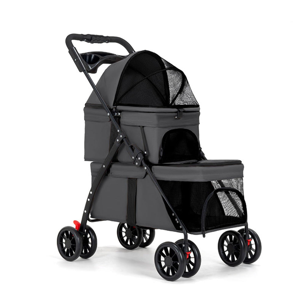Poussette double BUALR, vue face avant, prête pour deux animaux