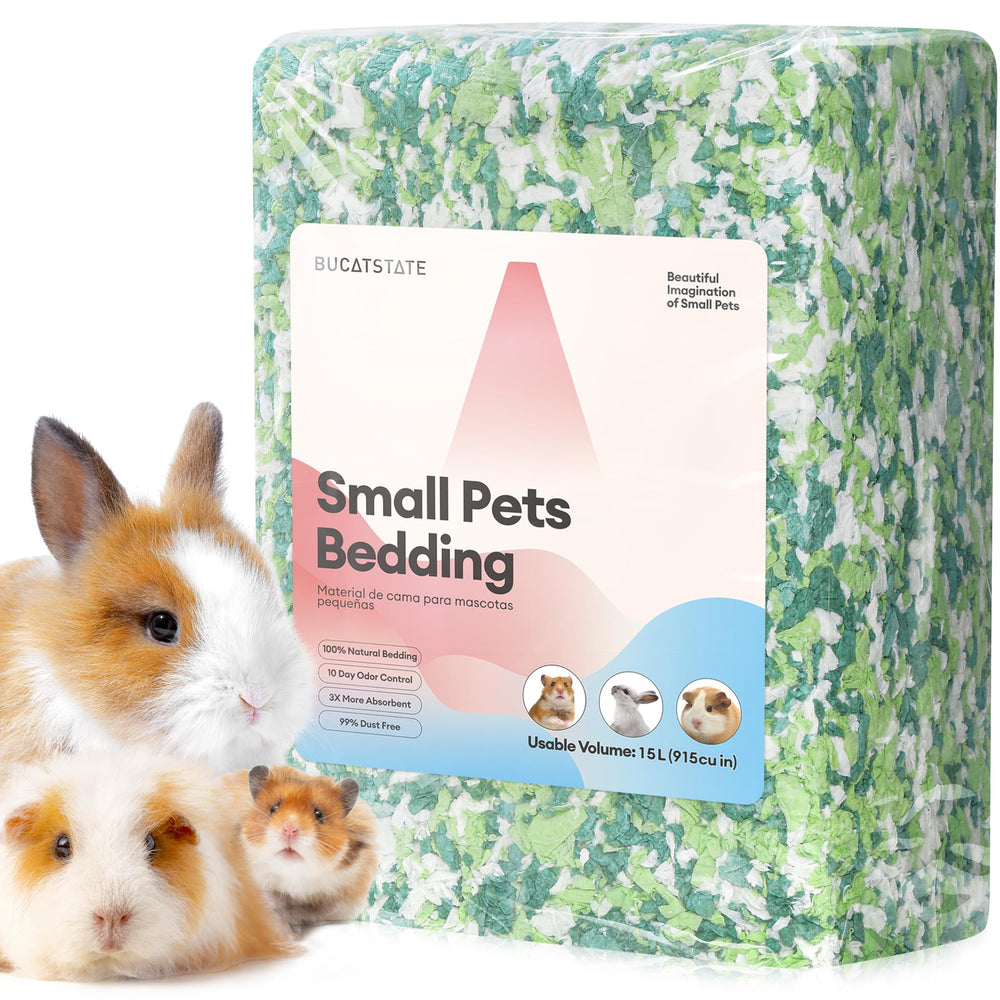 BUCATSTATE litière papier 15L verte, intérieur propre et confortable pour petits animaux.