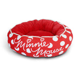 Lit donut Buckle-Down avec Minnie Script et pois rouges, douceur et soutien confortable.