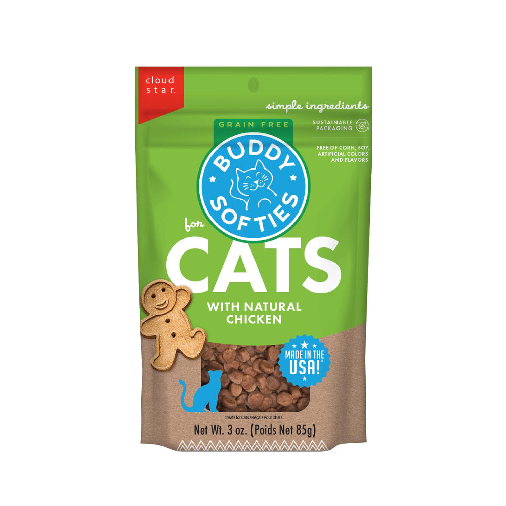 Buddy Biscuits Chat poulet naturel en sachet 3 oz, récompense rapide.