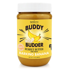 BUDDY BUDDER Barkin' Banana en pot 17oz, tartinable pour l’enrichissement des jouets.