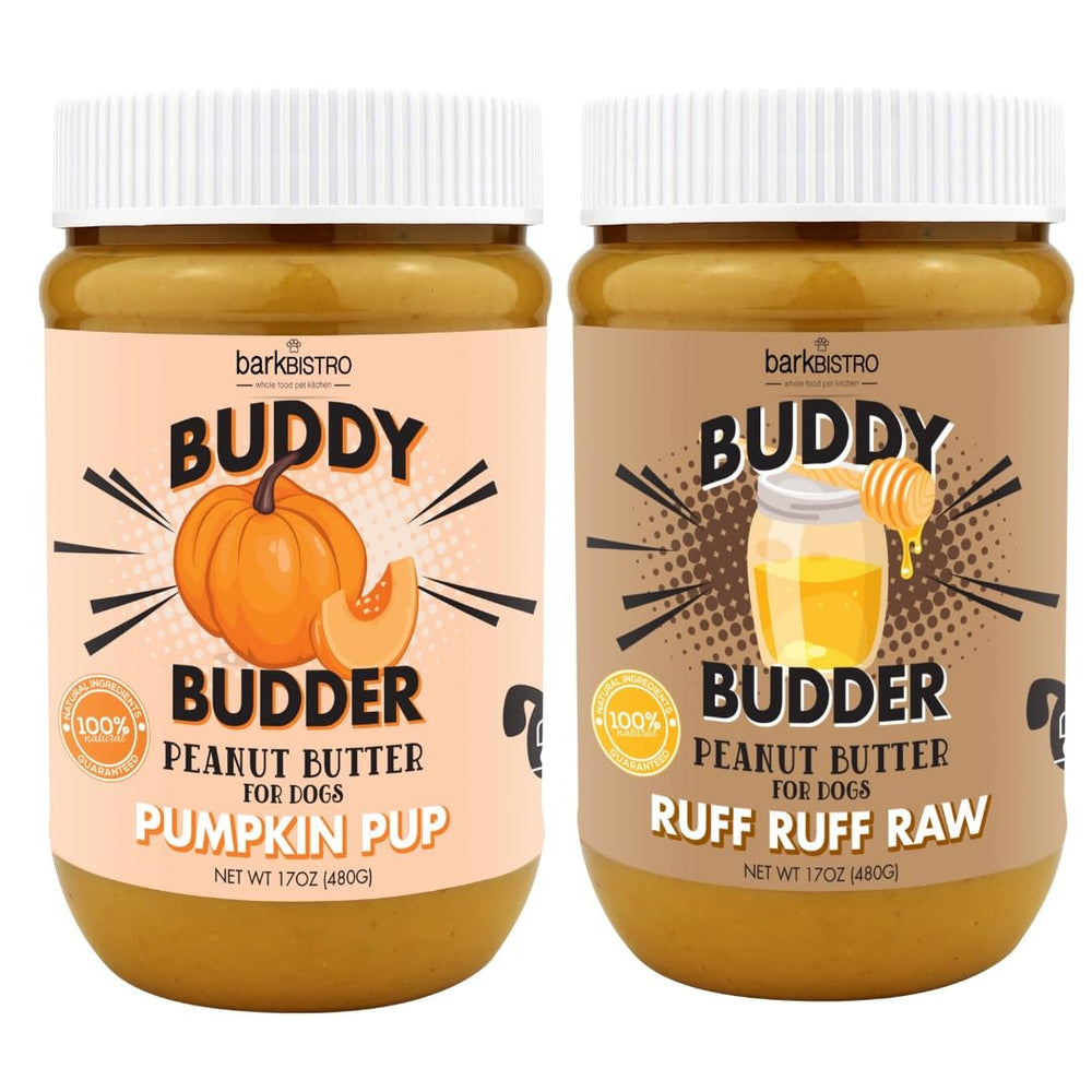 Buddy Budder Ruff Ruff Raw, pâte cacahuète pour chien, bocaux 17oz, idéal pour enrichir les jouets.