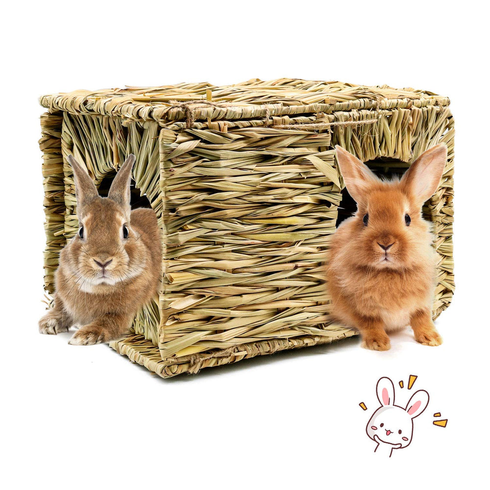 BWOGUE grande maison en herbe pour lapins, espace idéal pour jeu et repos.