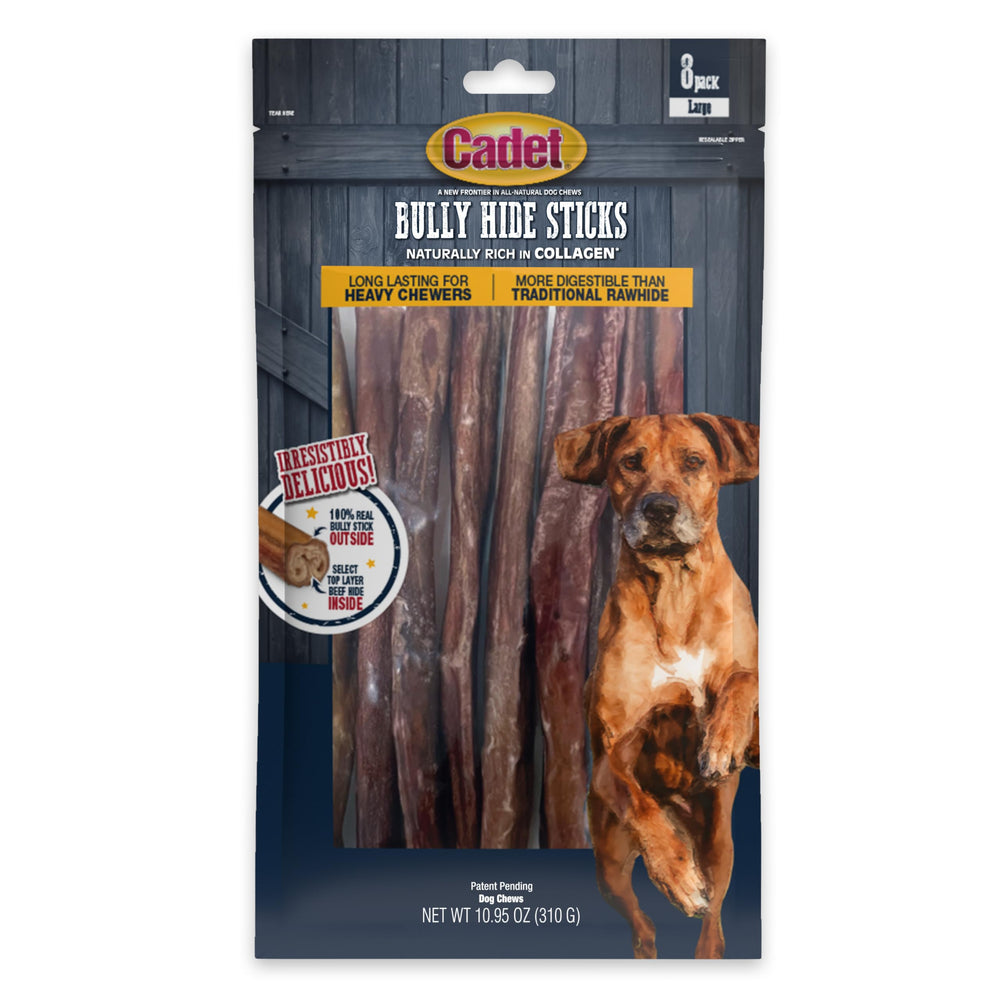 Cadet bâton peau de boeuf enrobe pour grands chiens, mastication prolongée.