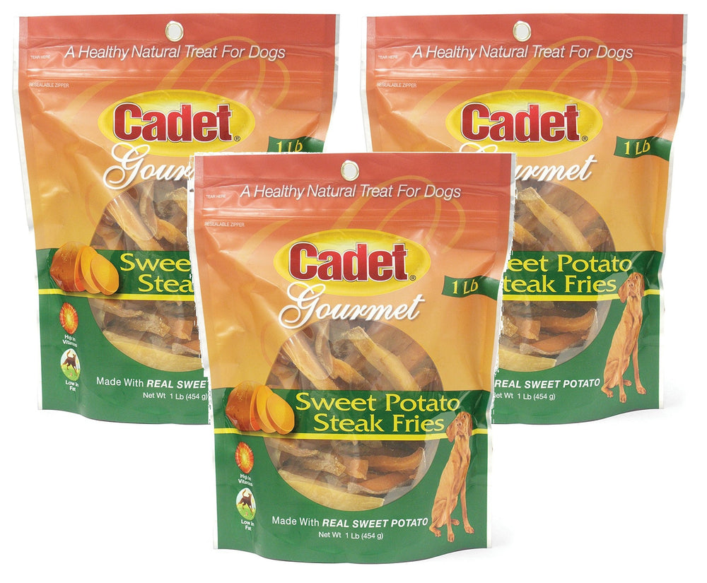 Cadet frites patate douce pour chien, ensemble 3 packs, pratique et savoureux.