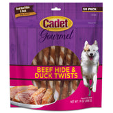 Cadet Gourmet: peau de bœuf torsadée, saveur canard, pour occuper chien longtemps.