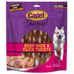 Cadet Gourmet: peau de bœuf torsadée, saveur canard, pour occuper chien longtemps.