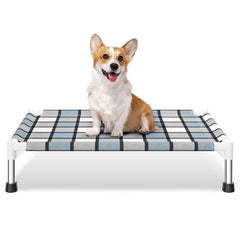 Caghash lit chien surélevé extérieur bleu avec grille, confort durable.