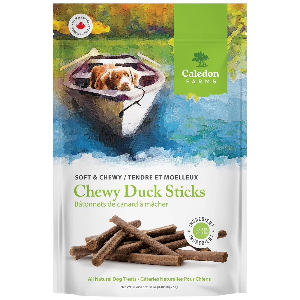 Caledon Farms bâtonnets canard moelleux — protéine simple pour récompense lors des jeux