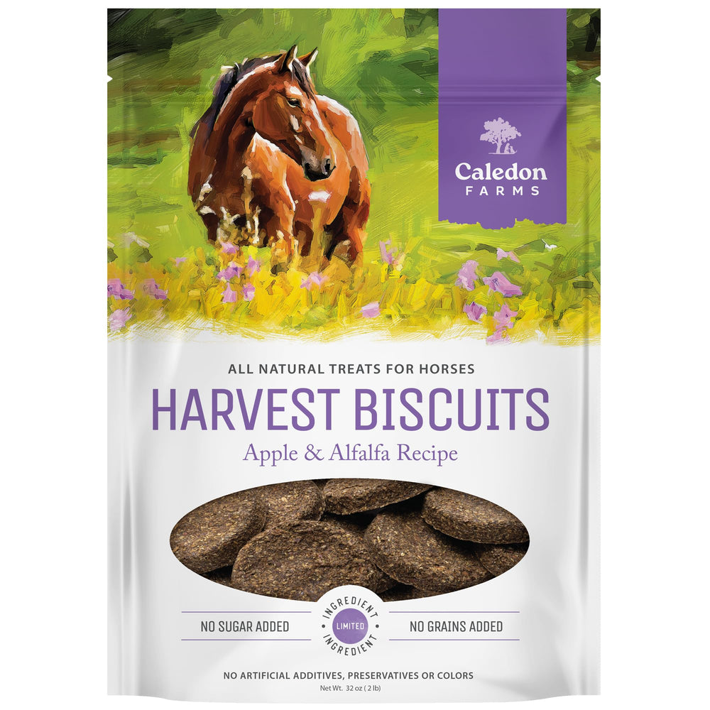 Caledon Farms Harvest Biscuits pomme-luzerne, friandise croquante pour cheval.