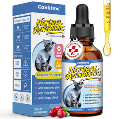 Canfitme Antibitics pour chats — flacon verser, administration simple au quotidien.